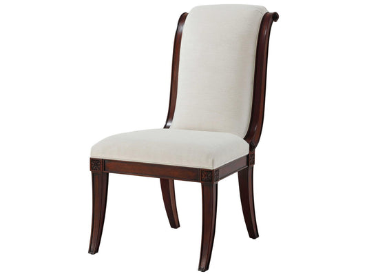 English Cabinet Maker Mahogany Wood Brown Upholstered Side Dining Chair