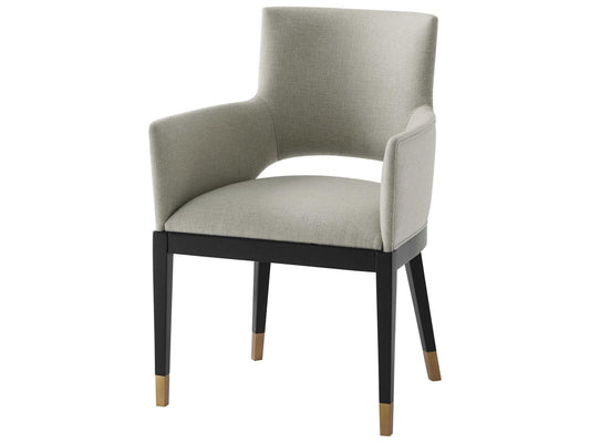 Richard Mishaan Mahogany Wood Black Upholstered Arm Dining Chair