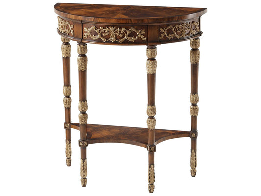 Beauty of Leaves Bowfront Console Table in Mahogany and Gilt