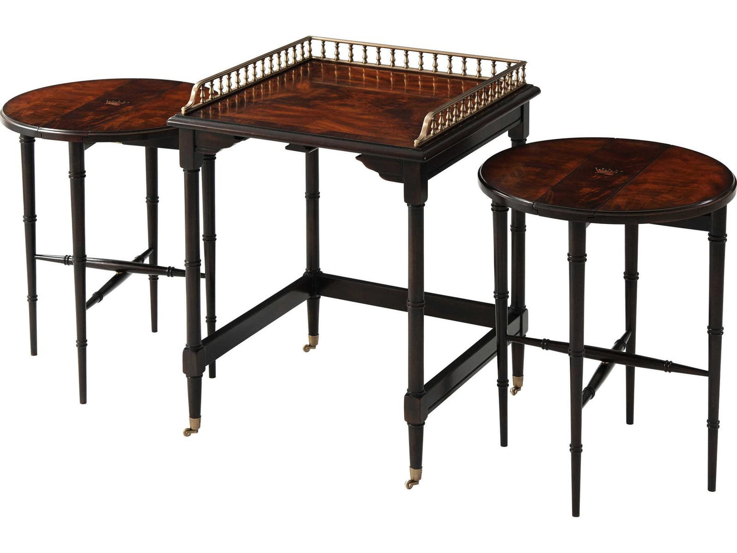 Ingenious Nest of Tables in Mahogany and Brass