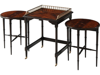 Ingenious Nest of Tables in Mahogany and Brass