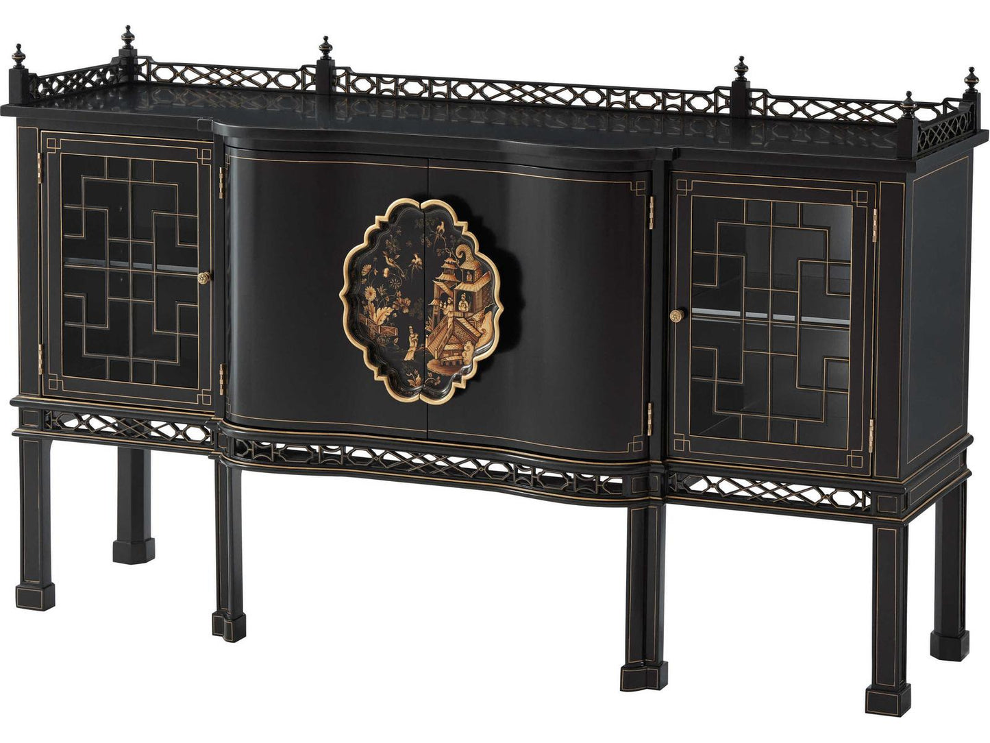 62" Mahogany Wood Antique Gold Gilt Italian Sideboard
