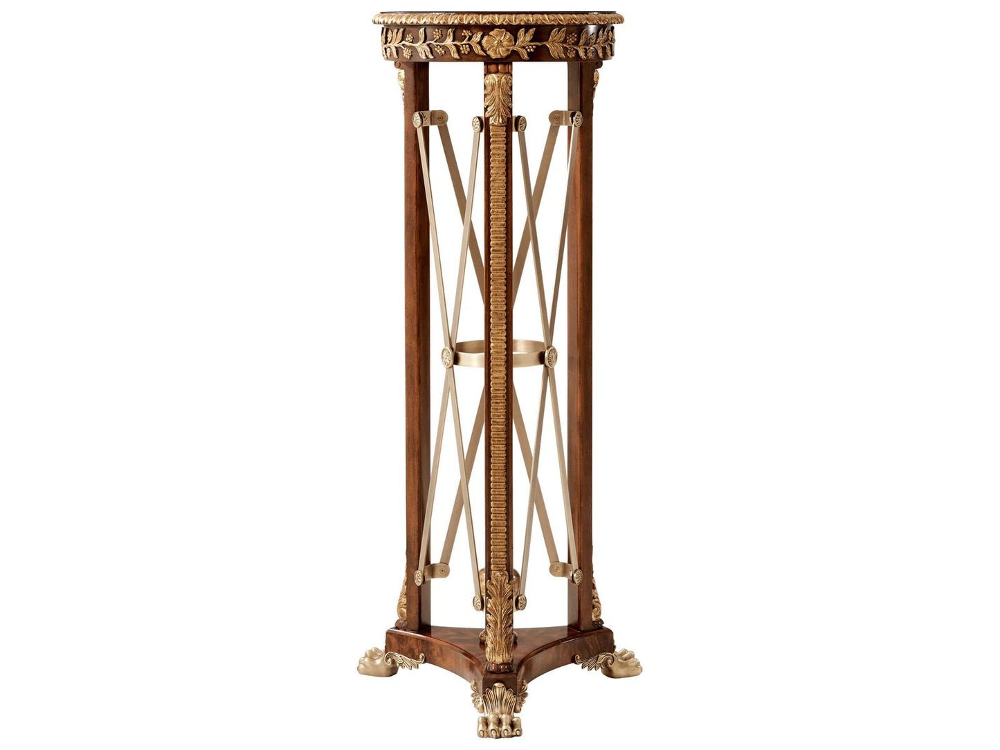 Rep.li.ca Classical Torchere End Table in Italian Gold and Mahogany