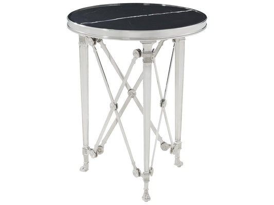 Spencer London Round End Table with Marble Top and Nickel Plated Finish
