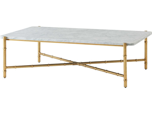 Kesden Rectangle Coffee Table White Marble and Satin Bronze