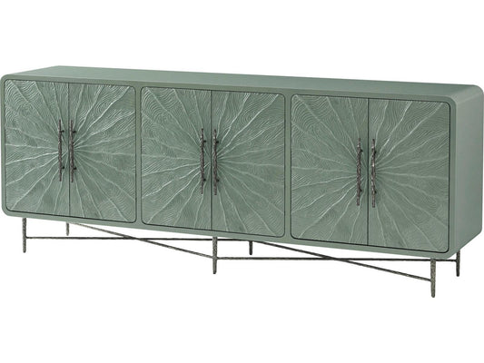 Essence Media Cabinet with Sunburst Pattern and Metal Base