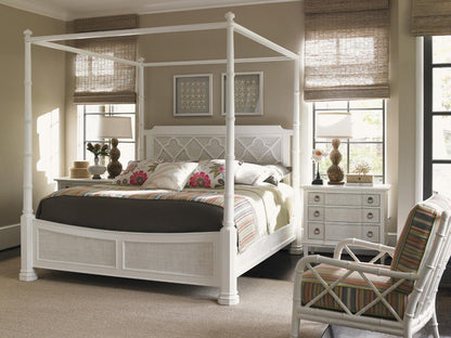 Ivory Key Southampton King Poster Bed in White Wood and Raffia