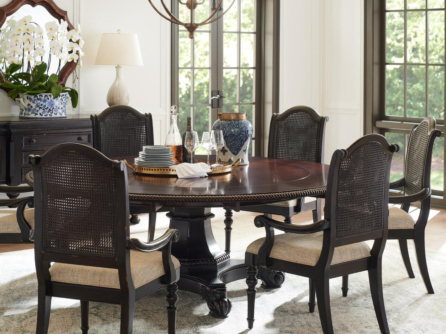 Kingstown Bonaire 60-Inch Round Dining Table with 5 Extension Leaves