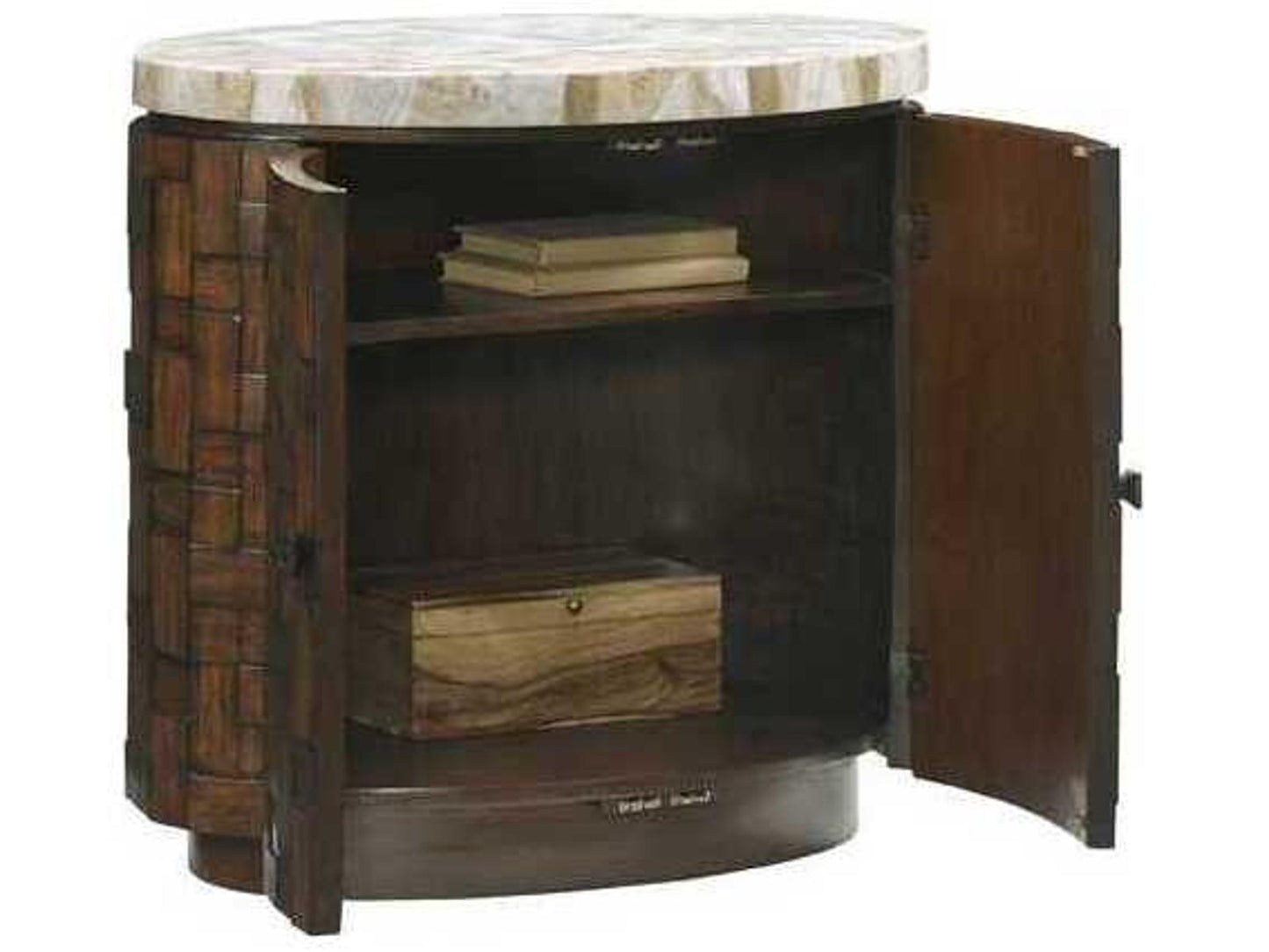 Island Fusion Banyan Oval Accent Table with Stone Top and Dark Walnut Finish