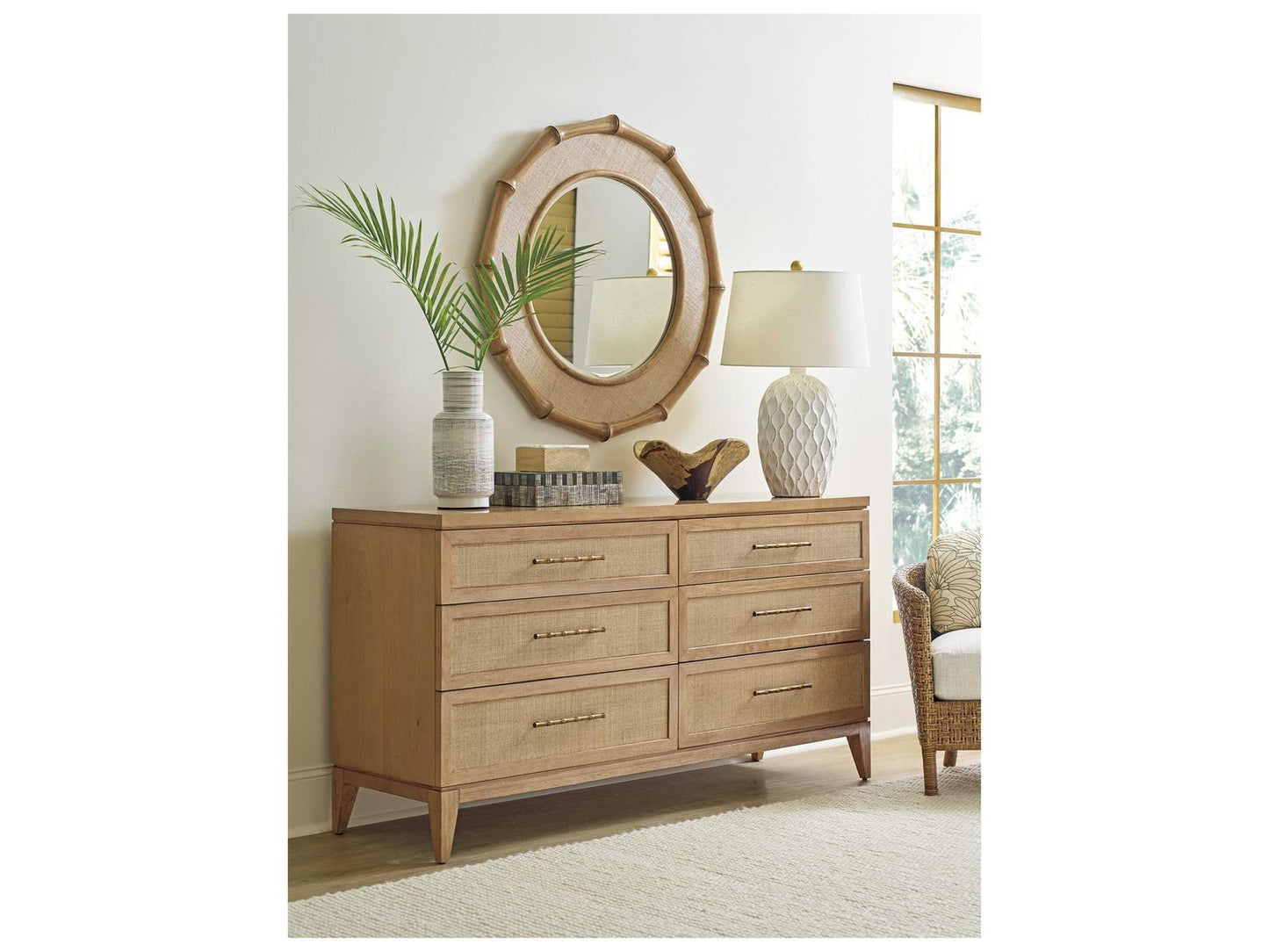 Key Biscayne Matheson Double Dresser with Six Raffia Drawers