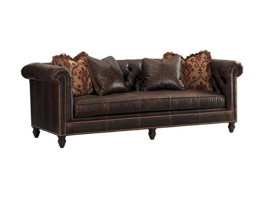 Manchester Leather Sofa with Tufted Back and Nailhead Trim