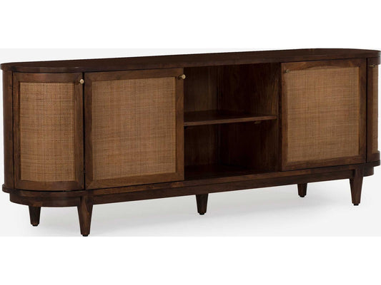 Canggu 84-Inch Media Stand Porto Dark Finish with Woven Cane Doors