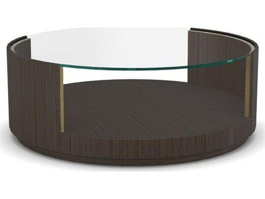 Axis Round Glass Coffee Table in Havana with White Bronze Accents