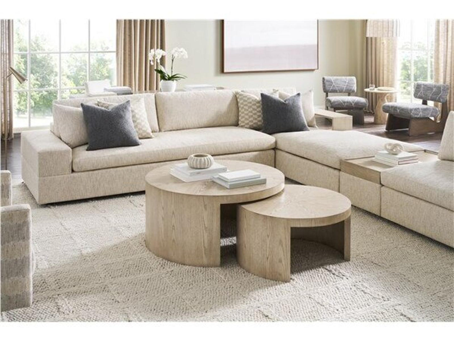Creston Round Wood Coffee Table in Linen Finish