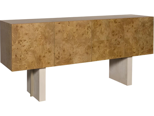 Edge Buffet in Camel with Travertine Base and Satin Brass Accents