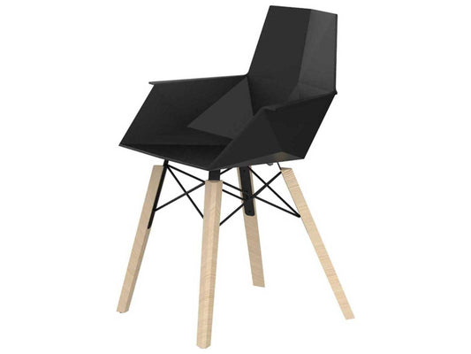 Faz Wood Beech Black Arm Dining Chair Set of 4