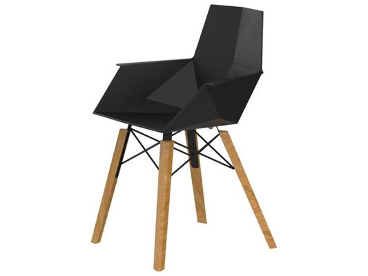 Faz Wood Black Arm Dining Chair Set of 4 with Beech Wood Legs