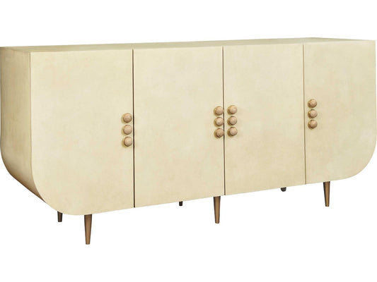 DeLuca Four Door Buffet in Faux Parchment with Natural Stone Hardware