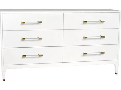 Maren 6-Drawer Dresser in Textured White Linen with Acrylic and Brass Hardware