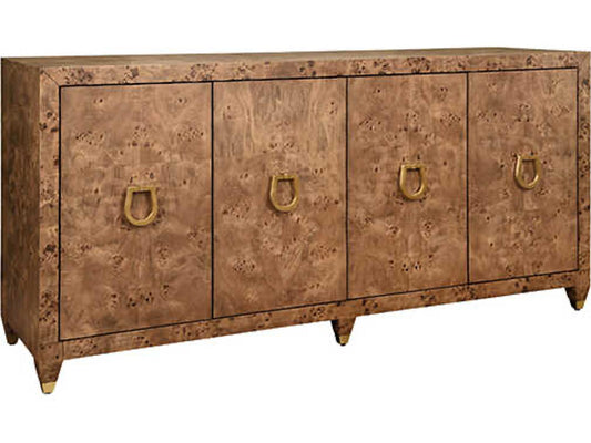 Mulligan 4-Door Dark Burl Wood Buffet with Brass Hardware