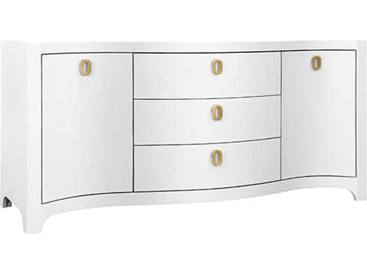 Paulina 2 Door 3 Drawer Textured Linen Buffet in White with Brass Pulls