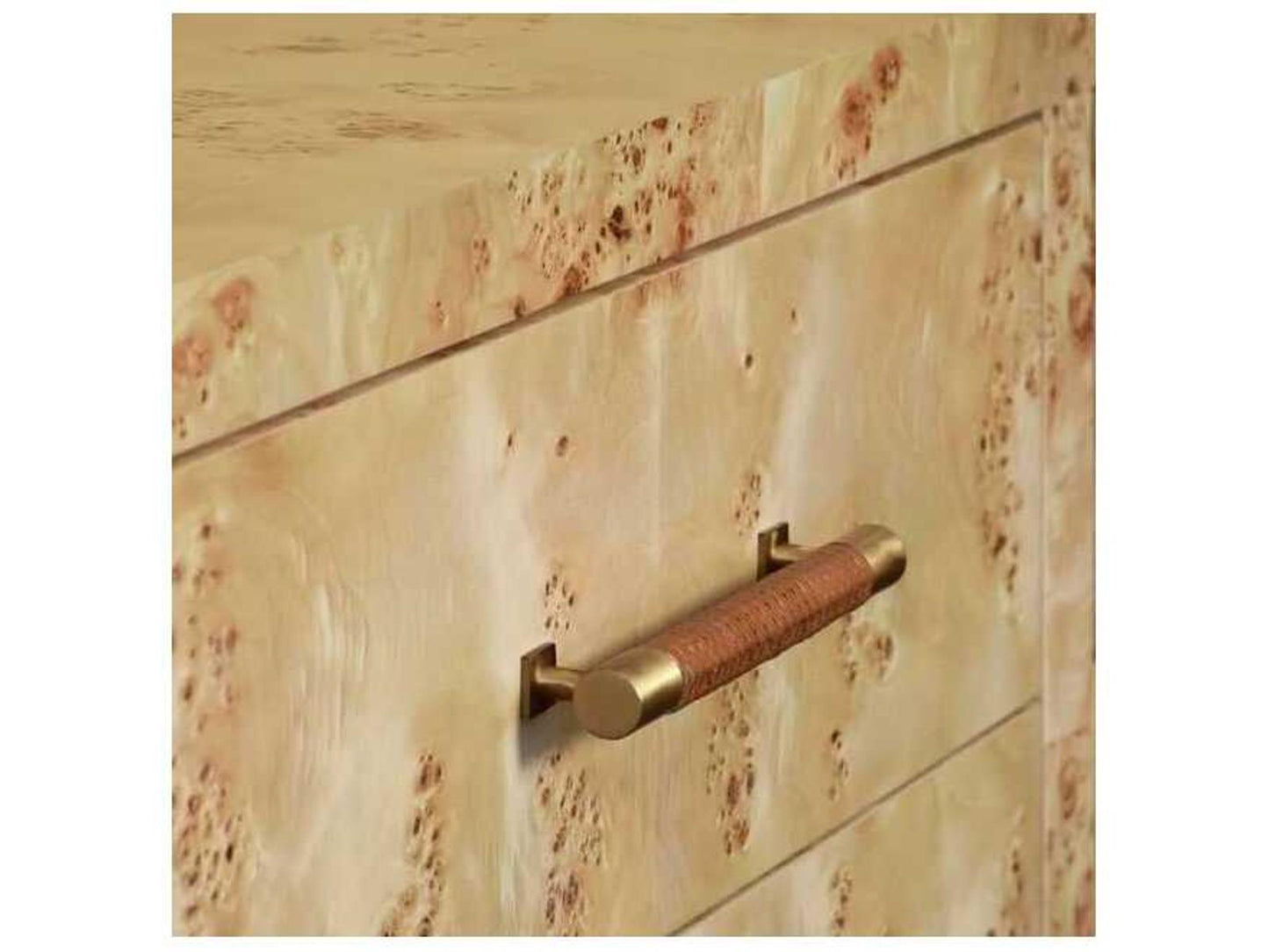 Winchester Six-Drawer Chest with Rattan Handles in Burl Wood