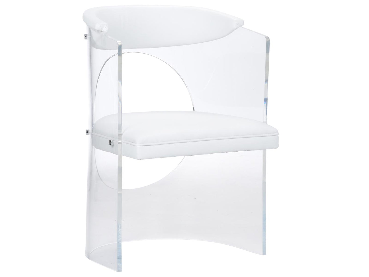 Baran Barrel Back Leather White Upholstered Arm Dining Chair