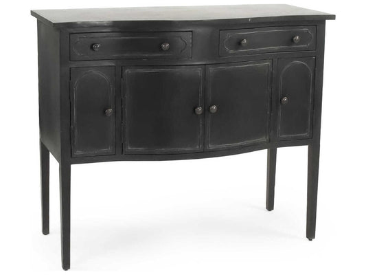 Corbyn Metal Console Table with Double Drawers and Shelves in Antique Black