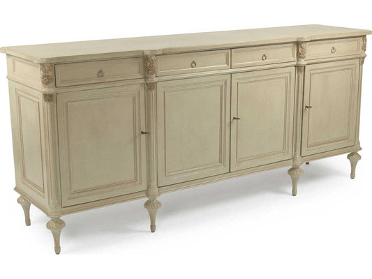 Astor 87 Inch Birch Wood Sideboard with Distressed Cream and Gold Leaf Finish