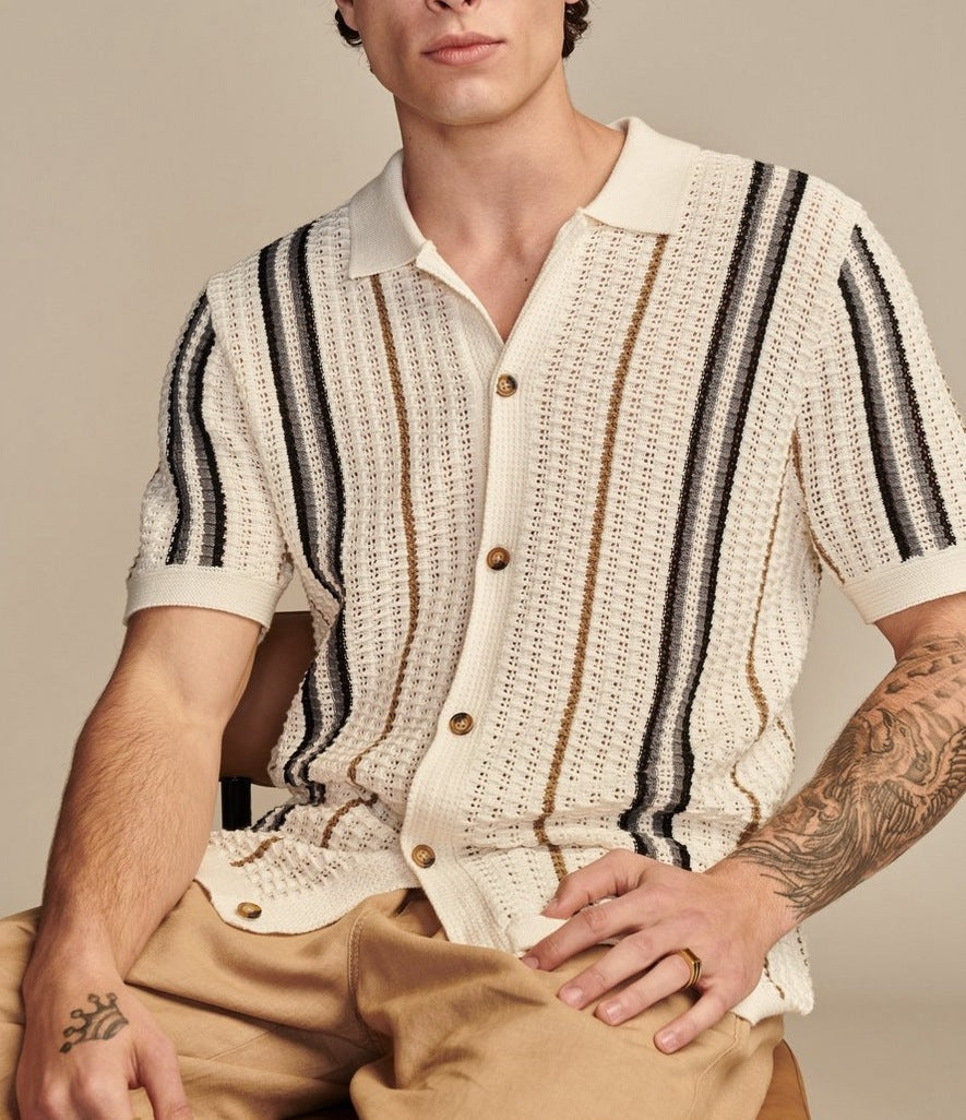 Men’s Casual Hollow-Out Knit Shirt Lightweight & Breathable