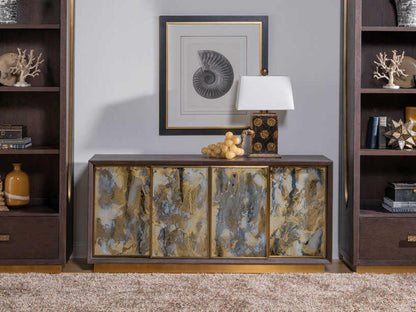 Home Verbatim 67-Inch Sliding Door Media Console in Brown Ceruse Wood