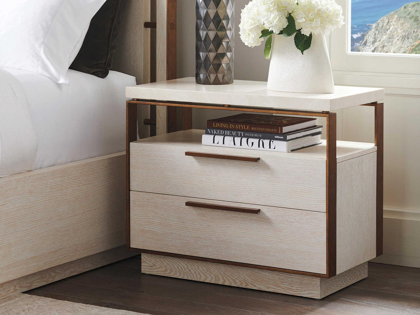 Malpaso Bachelor's Chest with Marble Top and 2 Drawers in Winter White