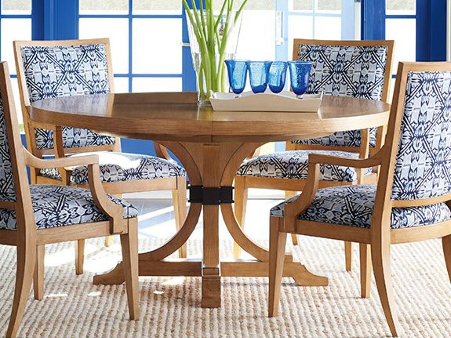 Newport Magnolia 60-Inch Round Extendable Dining Table in Sandstone