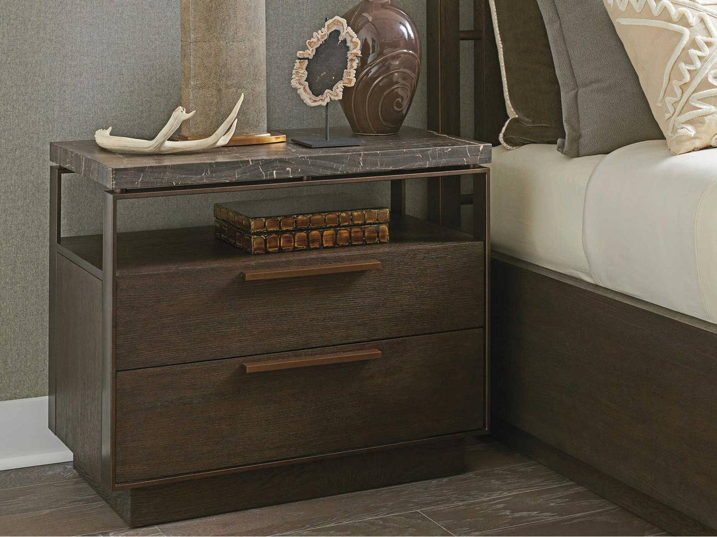 Empire Pass 2-Drawer Alpine Marble Top Nightstand