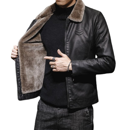 Fashionable Men’s Warm Leather Jacket Stylish Lapel Winter Outerwear for Casual Wear