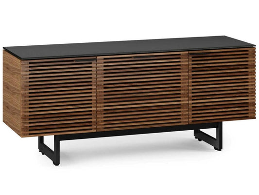 Corridor 65-Inch Media Console in Natural Walnut with Louvered Doors