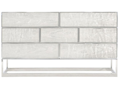 Interiors Parkhurst 7-Drawer Dresser in High Sheen White Lacquer with Stainless Steel