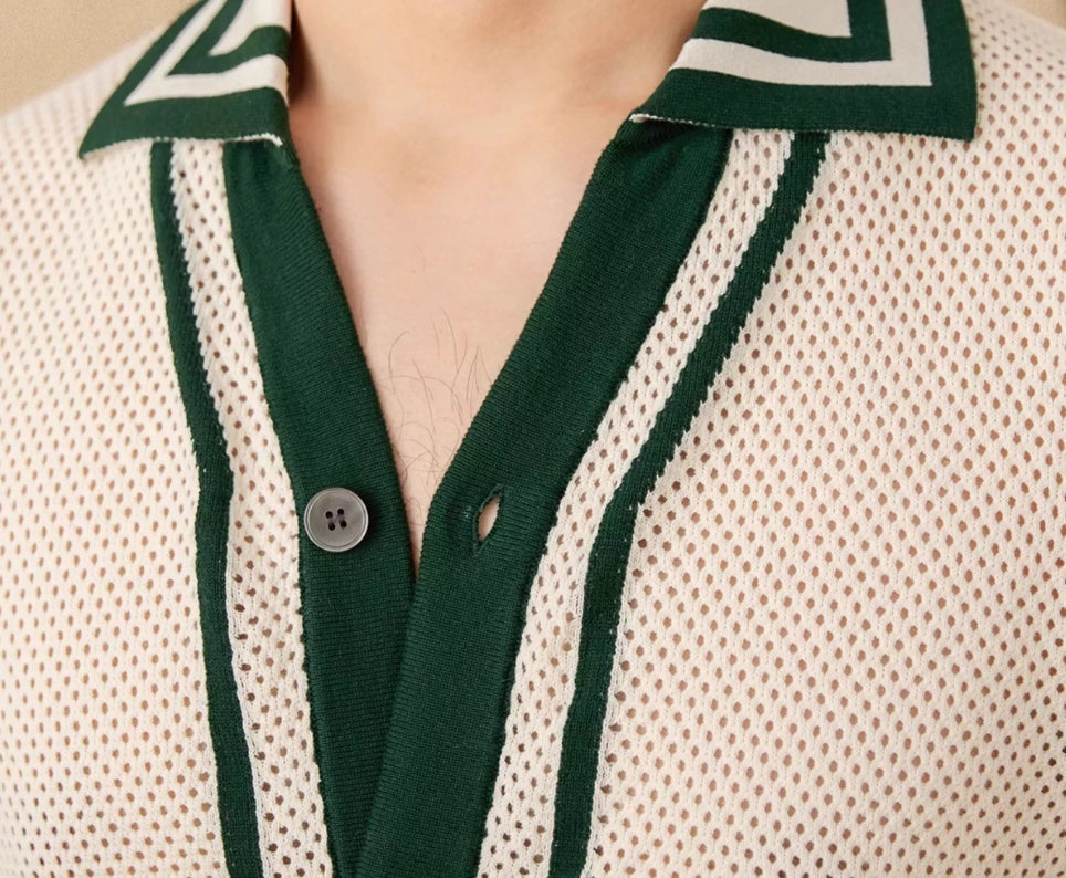 Men’s Preppy Short Sleeve Shirt Hollow Design Style