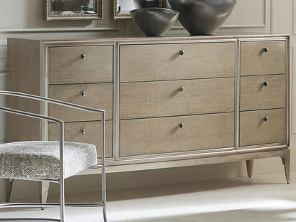 Made To Shine Nine Drawer Dresser in Moonlit Sand and Soft Silver Leaf