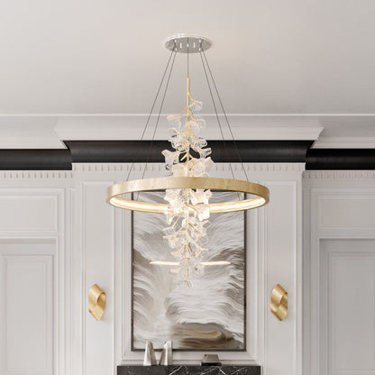 Corbett Lighting Jasmine 36" Wide LED Gold Leaf Flower Ring Chandelier