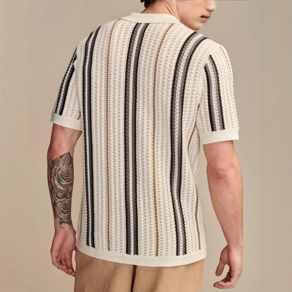 Men’s Casual Hollow-Out Knit Shirt Lightweight & Breathable