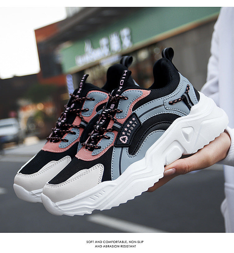 Women's Trendy White Sneakers Chunky Sole Casual Sports Style for Spring & Summer