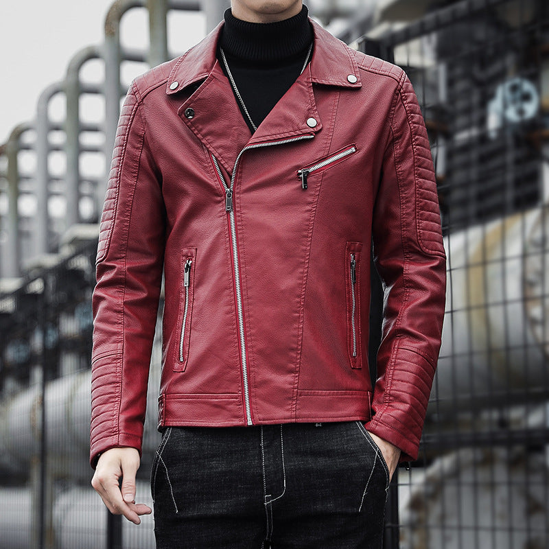 Men’s Spring Autumn Motorcycle Leather Jacket Casual Riding Coat