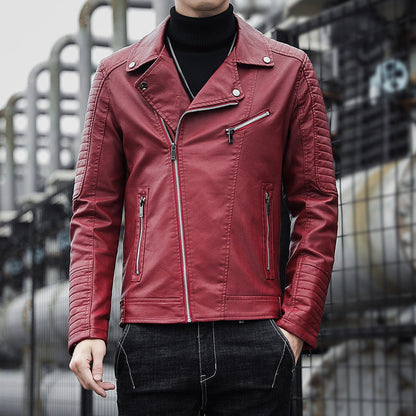 Men’s Spring Autumn Motorcycle Leather Jacket Casual Riding Coat