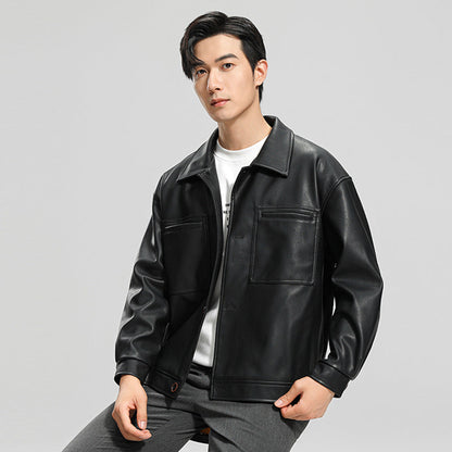 Men’s Youth Motorcycle Leather Jacket Lapel Stylish Biker Coat