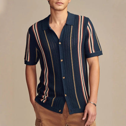 Men’s Casual Hollow-Out Knit Shirt Lightweight & Breathable