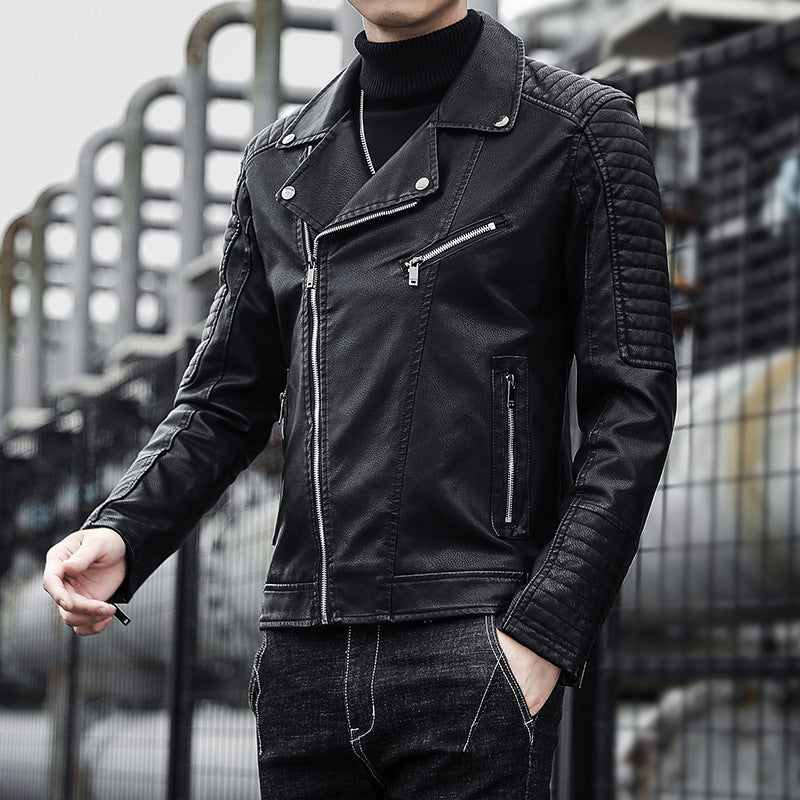 Men’s Spring Autumn Motorcycle Leather Jacket Casual Riding Coat