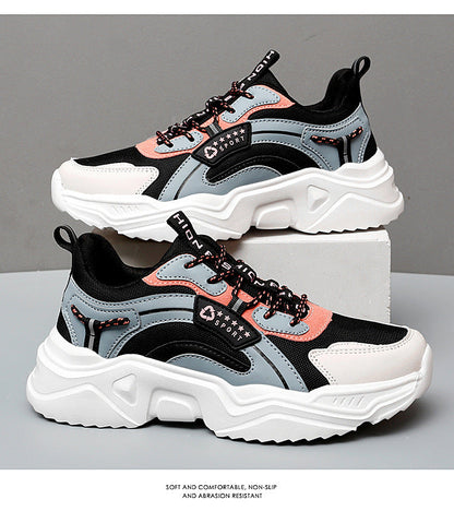 Women's Trendy White Sneakers Chunky Sole Casual Sports Style for Spring & Summer