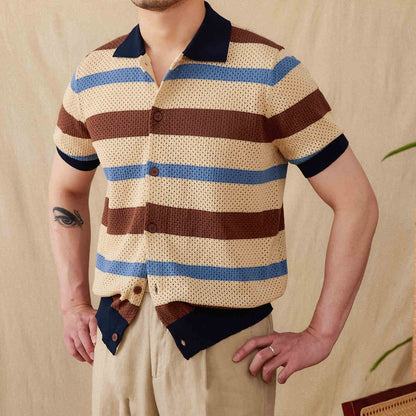Men’s Retro Casual Shirt Hollow Lapel Short Sleeve Style