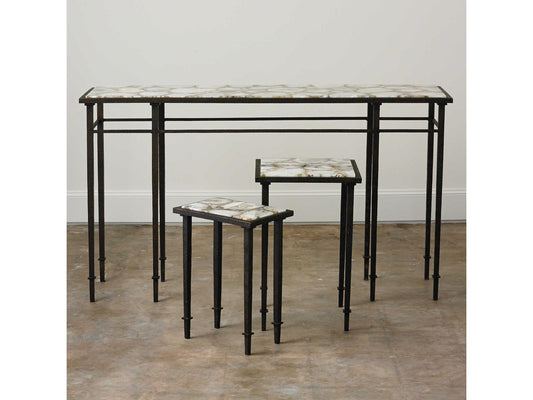 Grand Rectangular Agate Top Console Table with Iron Base